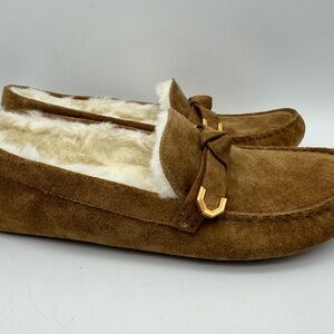 Cole Haan Women's  Evelyn Bow Driver Faux Fur Lined golden Toffee Size 10 B